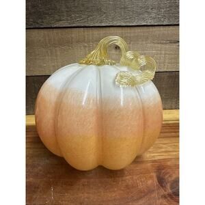 Orange White Art Glass Pumpkin 7”